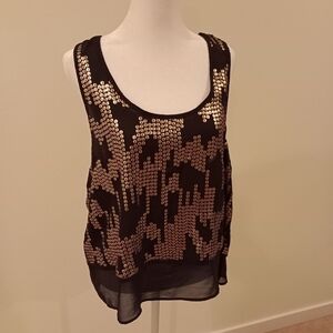 Petticoat Alley Black and Gold Sequin Tank Top